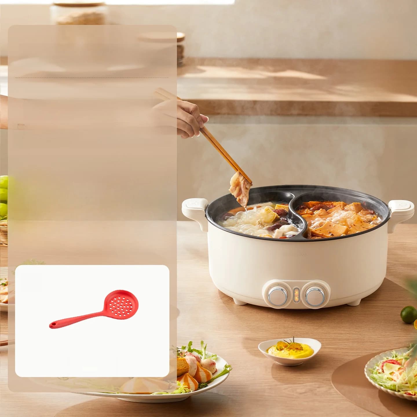 7 L kaksivyöhykkeinen sähköinen hot pot, erillisellä lämpötilansäädöllä