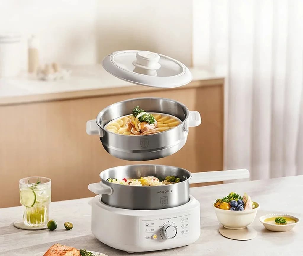 Ruostumaton teräs sähköinen hot pot -kattila höyryttimellä, 3L, 220V