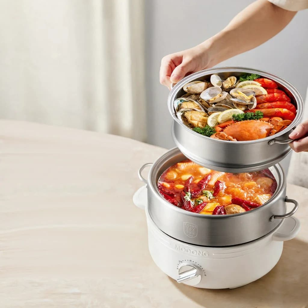 Jaettu sähköinen hot pot ruostumattomasta teräksestä 2L, 3 lämpöasetusta