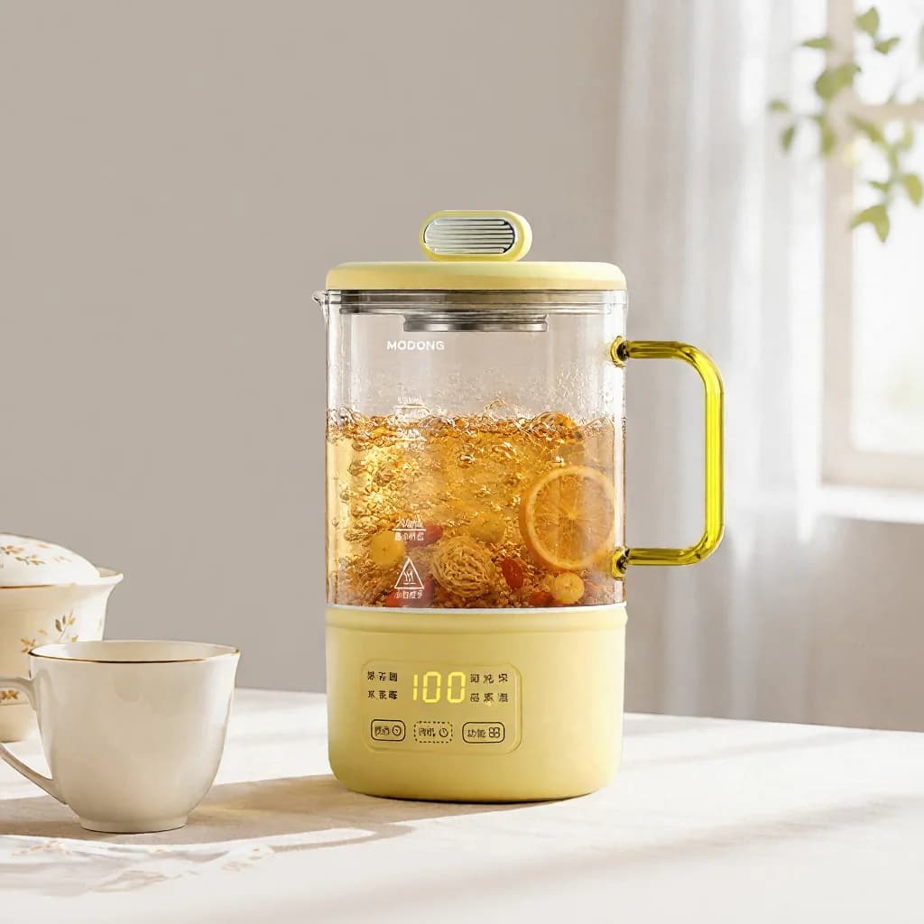 Lasinen sähköinen terveyspannu 600 ml 500 W, lämmönpito ja ajastin