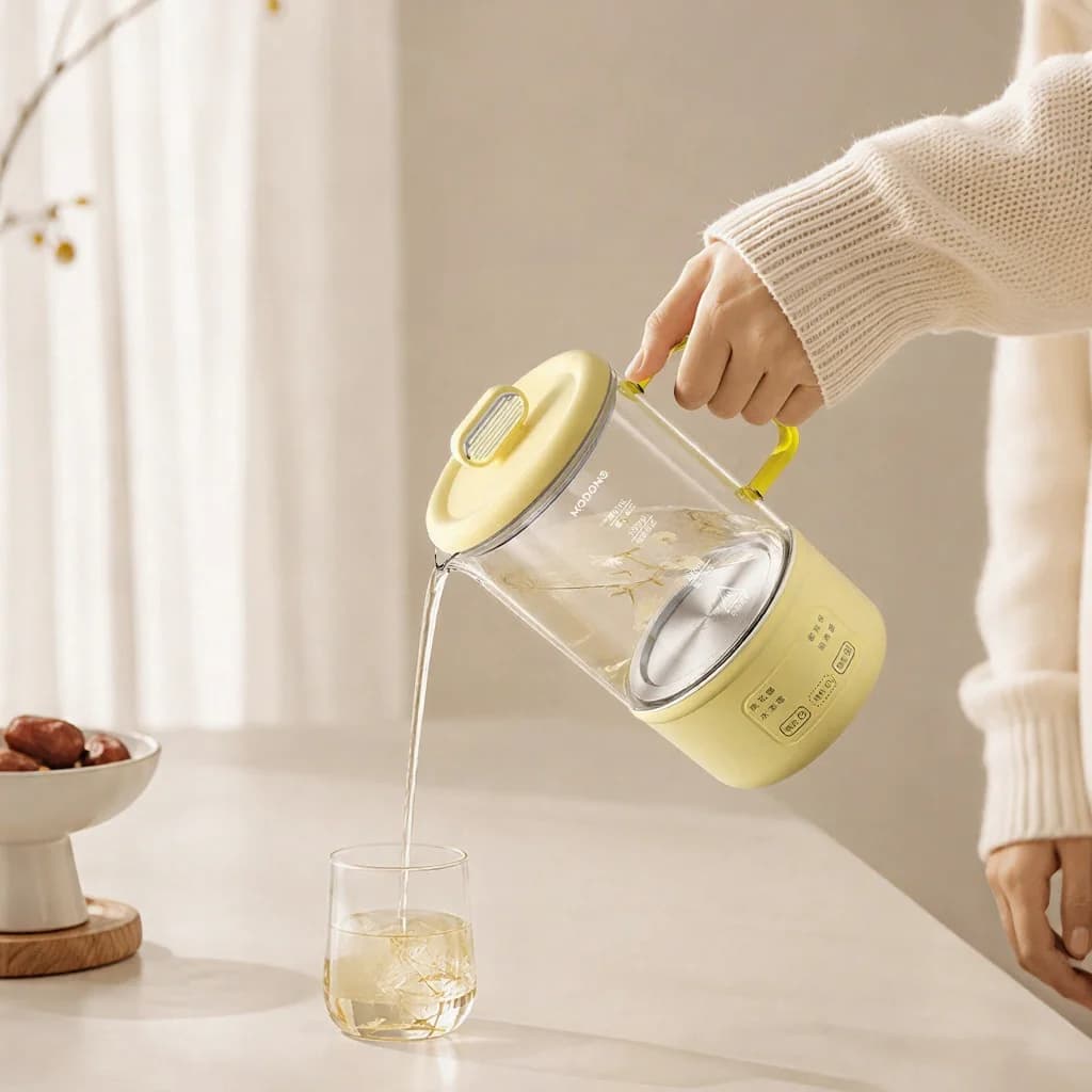 Lasinen sähköinen terveyskattila 600ml 500W lämpimänäpitotoiminnolla ja ajastimella
