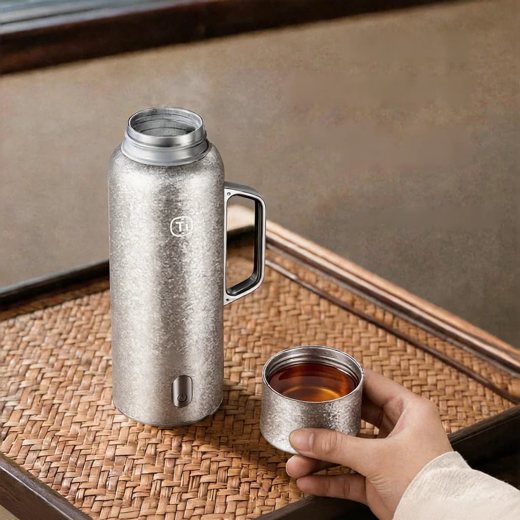 Titaaninen lämmitettävä termosmuki kahvalla 680ml lahjapakkauksessa