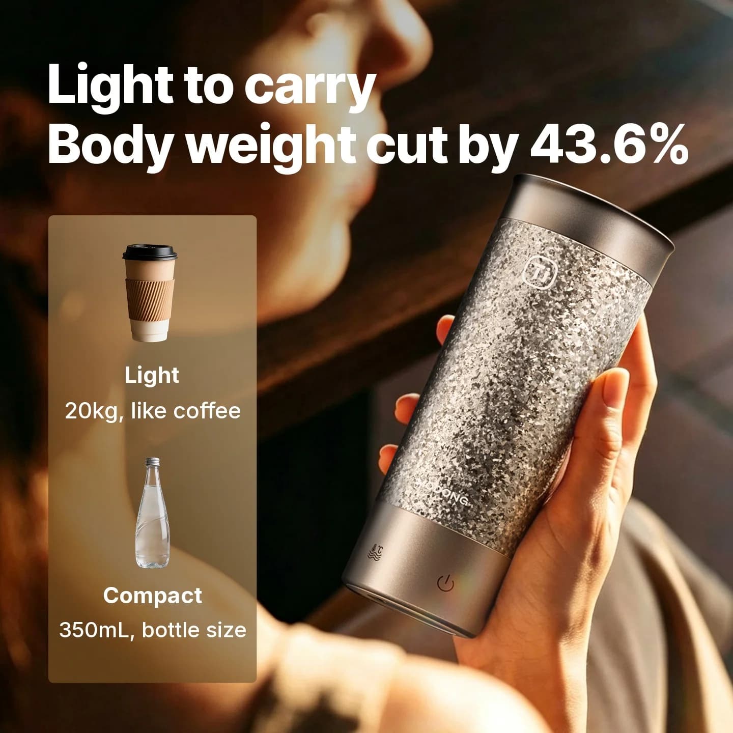 Titaaninen sähköinen lämmitettävä matkakuppi 350ml lämpötilansäädöllä