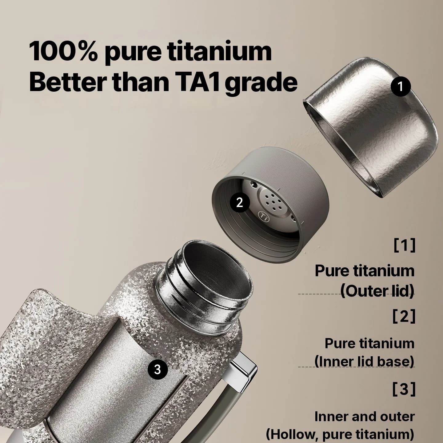 Puhdas titaani sähköinen lämmityskuppi eristyksellä 1200ml