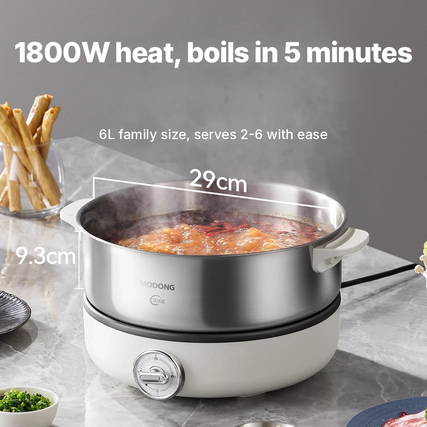 Jaettu sähköinen hot pot, ruostumattomasta teräksestä valmistettu sisäastia 1500W
