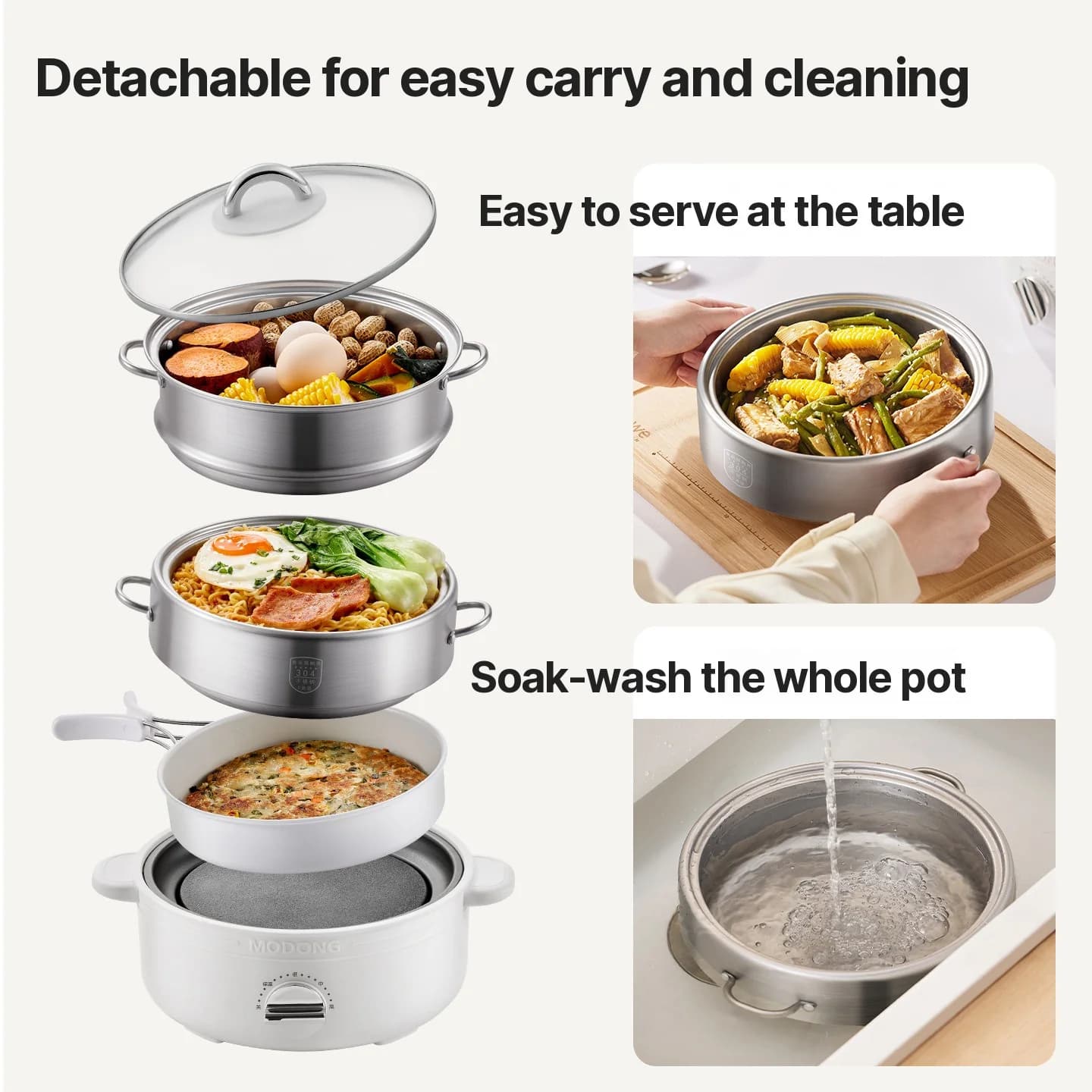 Jaettu sähköinen hot pot ruostumattomasta teräksestä 2L, 3 lämpöasetusta