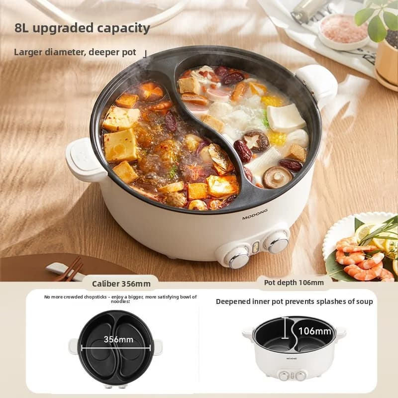 8 L kaksipuolinen sähköinen hot pot kotiin ja asuntolaan