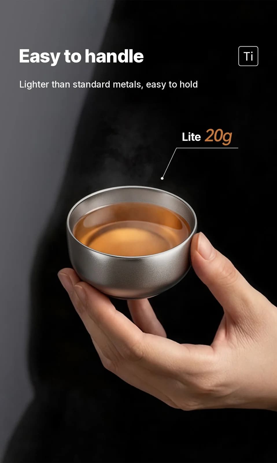 Puhtaan titaanin Gongfu-teekuppisetti 55 ml, käsintehty, viimeistelemätön