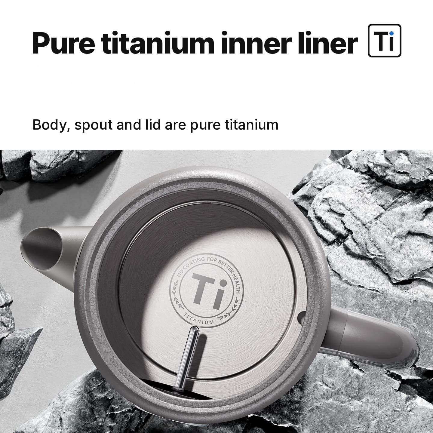 Puhtaasta titaanista valmistettu vedenkeitin 1.8L lämpötilanäytöllä