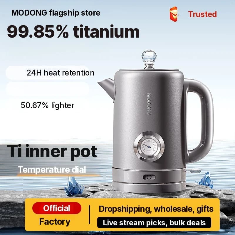 Puhtaasta titaanista valmistettu vedenkeitin 1.8L lämpötilanäytöllä