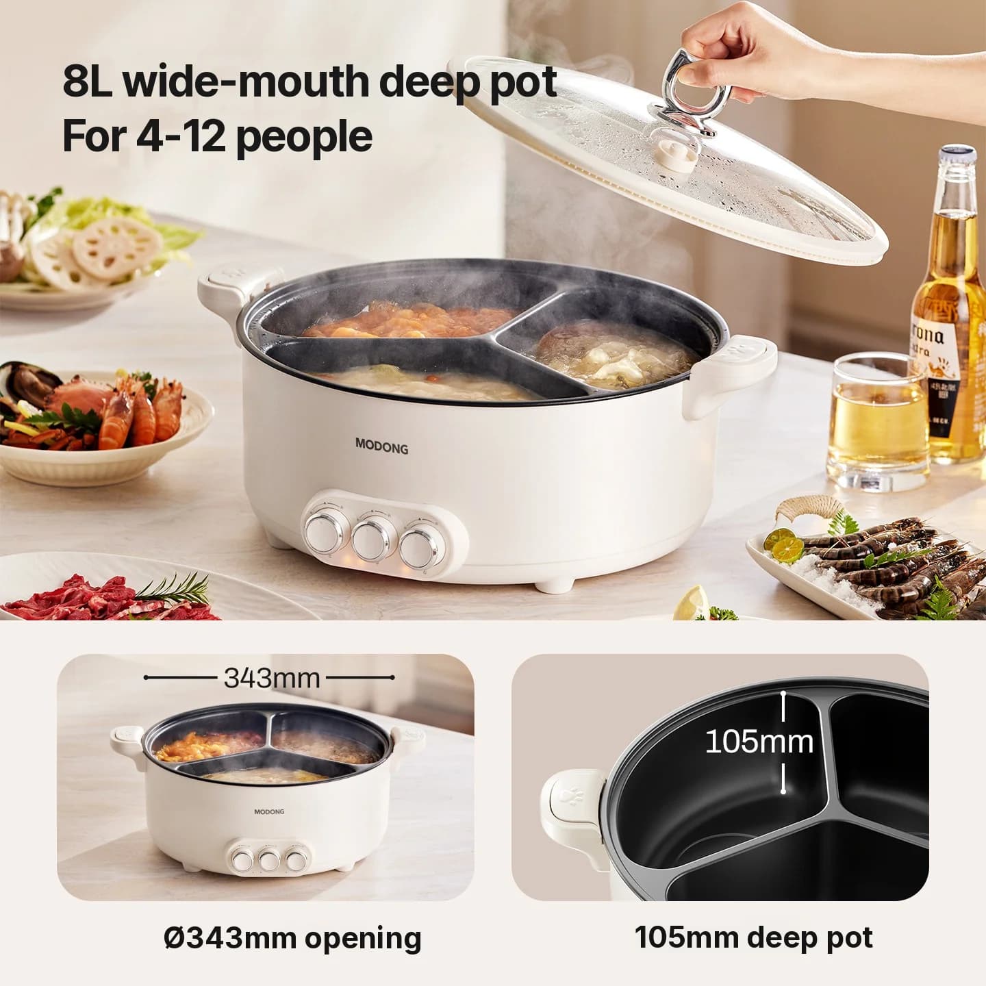 Sähköinen hot pot väliseinällä, 5.6L/8L, 220V