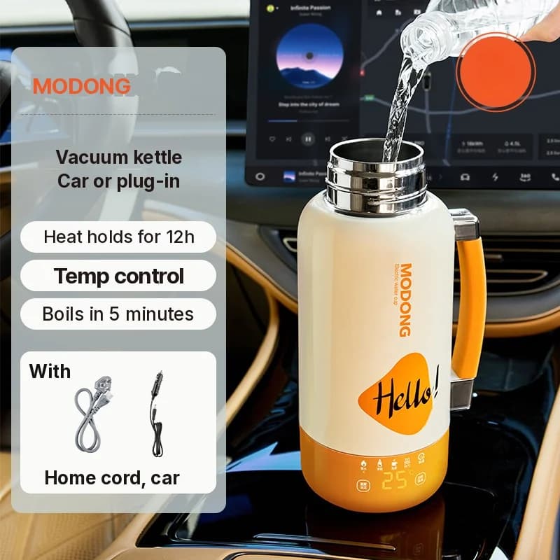 Kannettava sähkölämmitteinen vesikuppipannu autoon ja verkkovirtaan 1 l 316 ruostumaton teräs