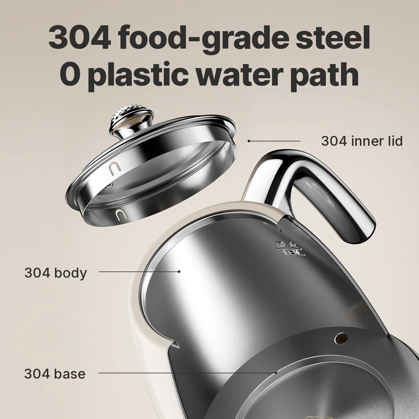 304 ruostumattomasta teräksestä valmistettu vedenkeitin lämpönäytöllä