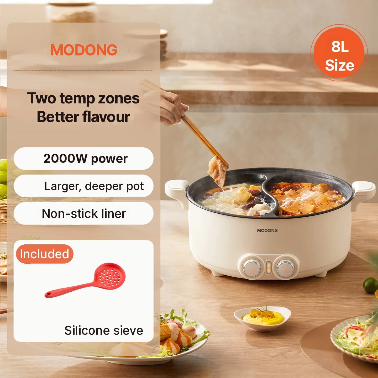8 L kaksipuolinen sähköinen hot pot kotiin ja asuntolaan