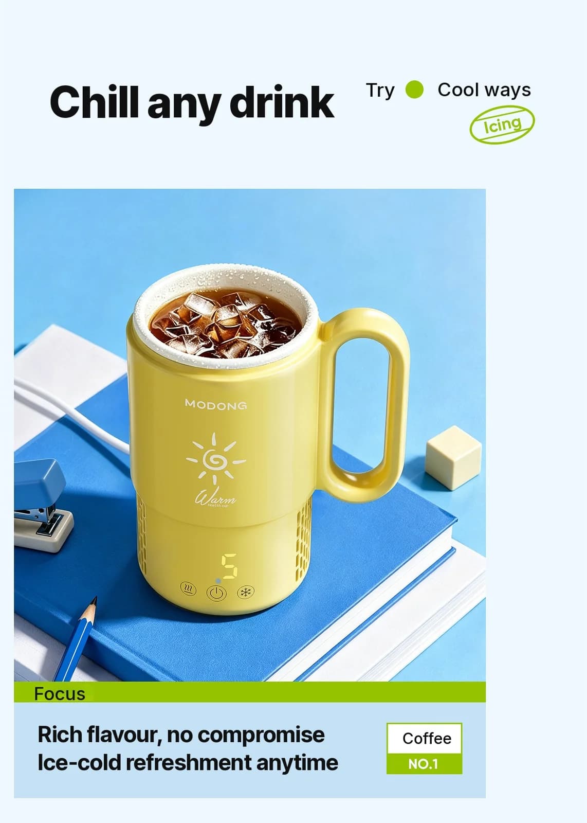 Kannettava lämmitys- ja jäähdytyskuppi 450 ml, 36 W, kosketusohjaus