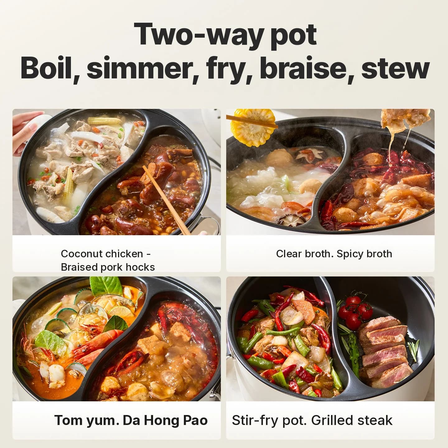6L kaksivyöhykkeinen sähköinen hot pot itsenäisellä lämpötilansäädöllä