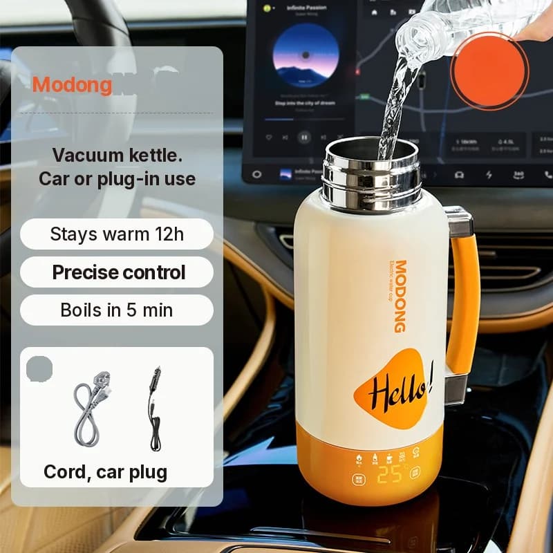 Kannettava sähköinen vedenkeittokuppi auto- ja verkkokäyttöön 1L 316 ruostumatonta terästä