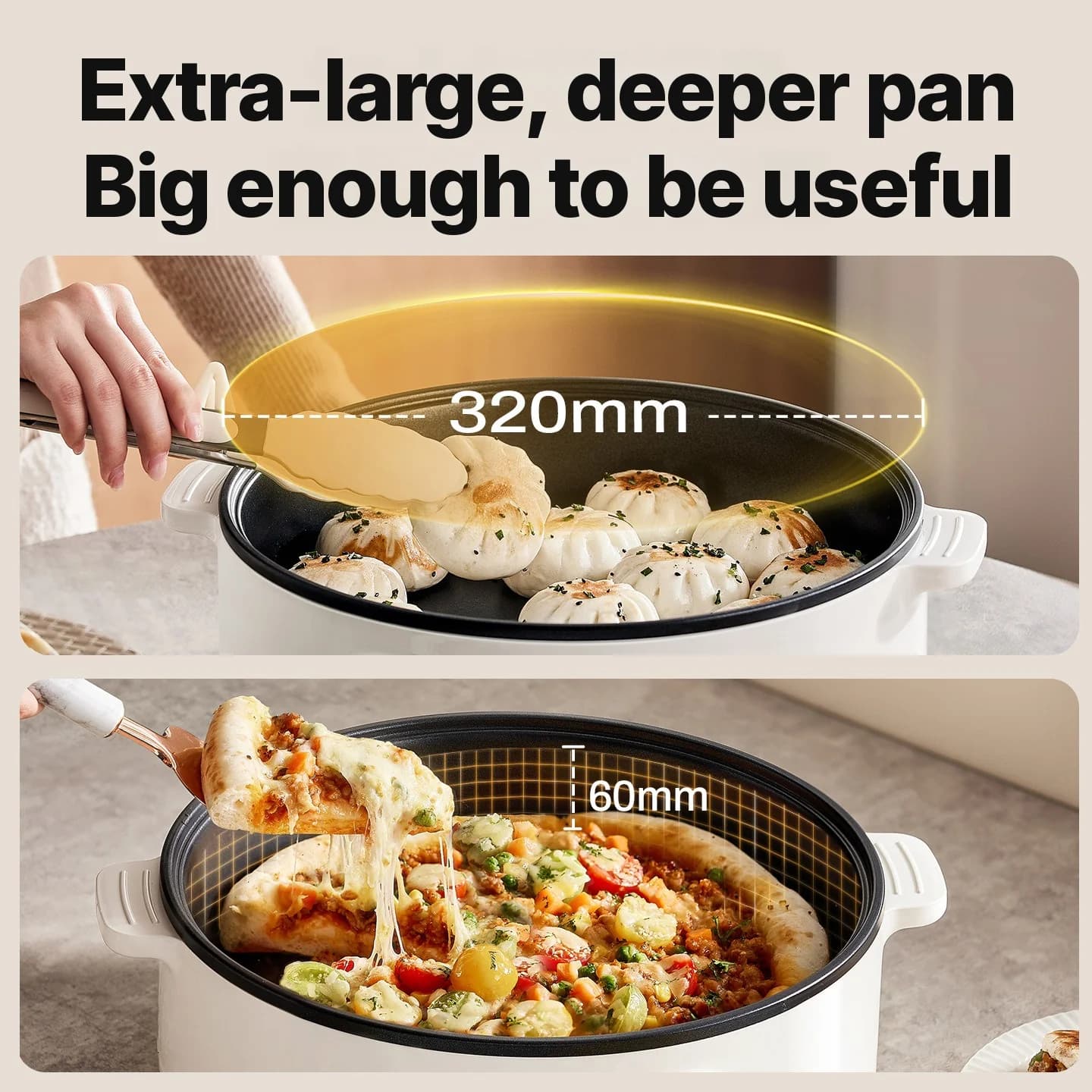 Sähköinen paistinpannu kannella 1800W, 3 lämpöasetusta, tarttumaton