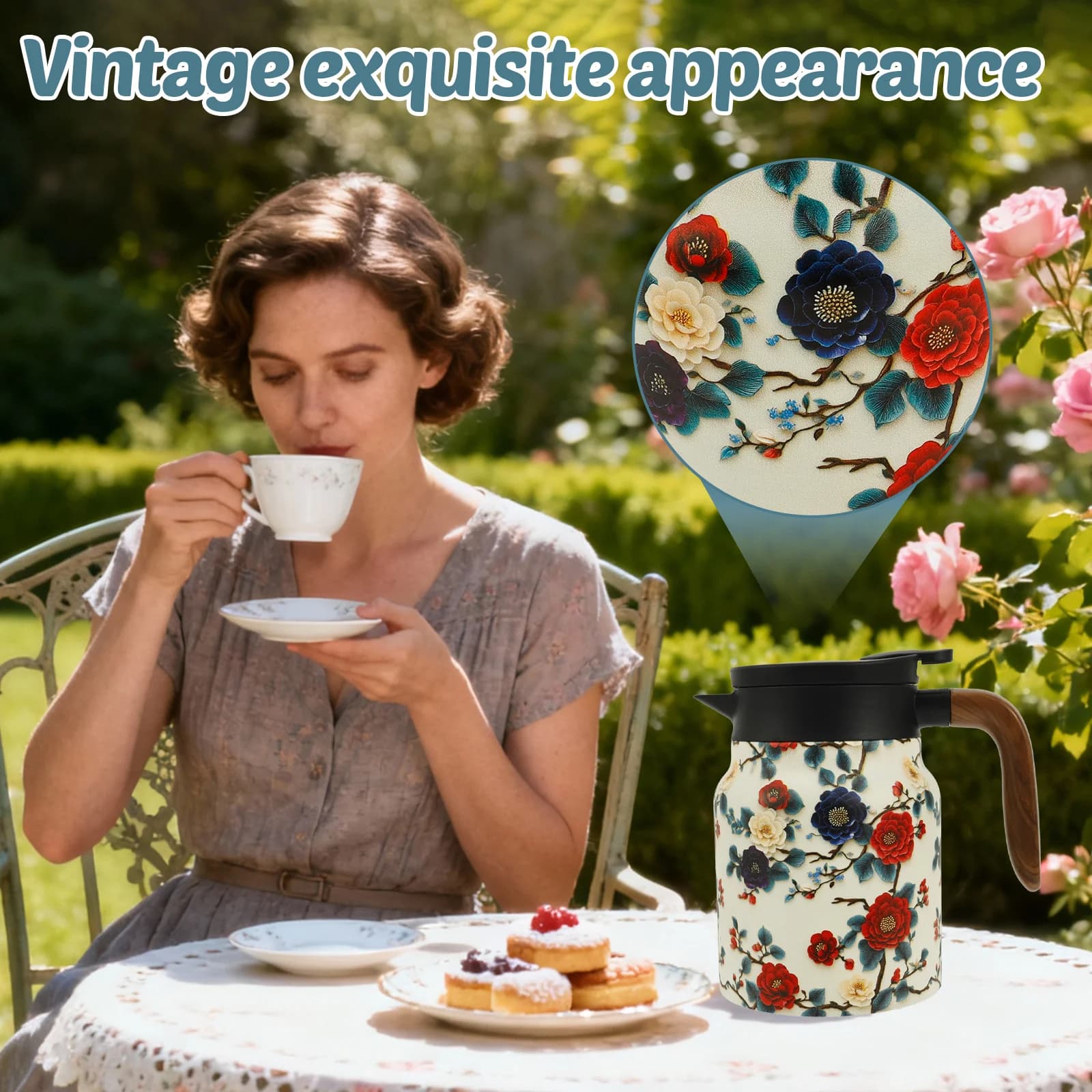 Vintage-kukkateesetti termos